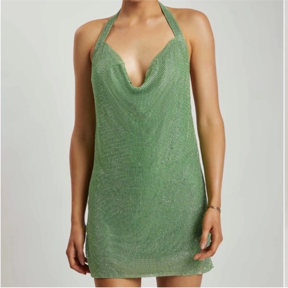 MESHKI Meilani Rhinestone Dress Green